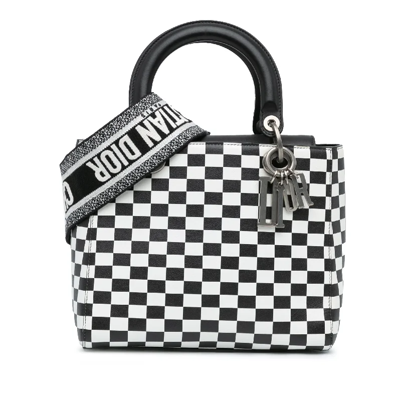 High - fashion Christian Dior bags with a geometric patternBlack Dior Medium Calfskin Checkered Lady Dior Satchel