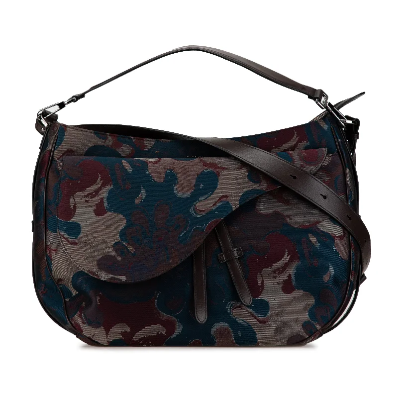 Christian Dior tote bags with a double - handle and shoulder - strap optionBrown Dior Peter Doig Canvas Camouflage Soft Saddle Bag Satchel