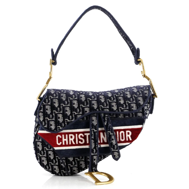 Christian Dior bags with a zip - top closure and multiple compartmentsSaddle Handbag Logo Embroidered Oblique Velvet Medium