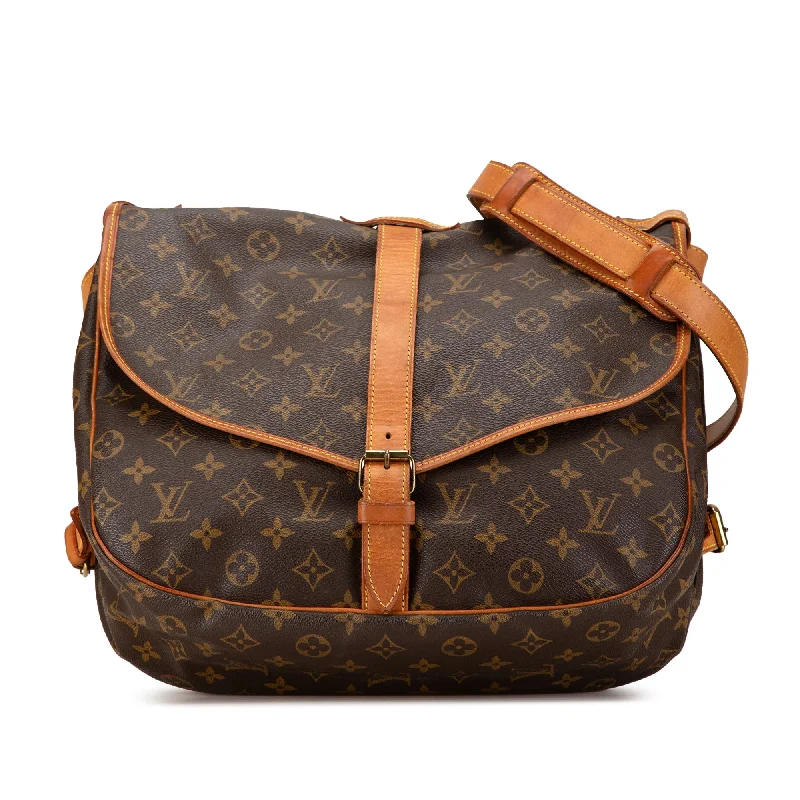 Louis Vuitton bags with a snap - button closure and a decorative charm for styleBrown Louis Vuitton Monogram Saumur 35 Crossbody Bag