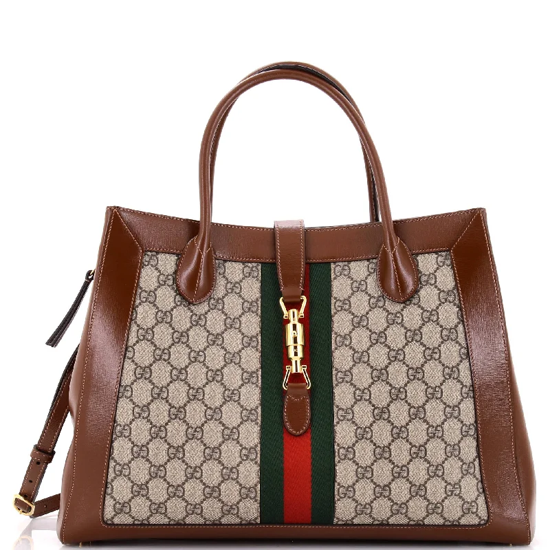 Ladies Gucci shoulder bags with a wide - width strapJackie 1961 Web Tote GG Canvas and Leather Large