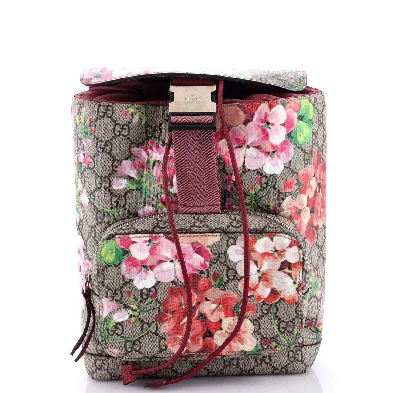 Ladies Gucci Dionysus bags with a chain - link shoulder strapBuckle Backpack Blooms Print GG Coated Canvas Small