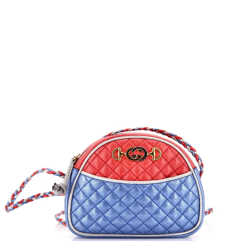 Women Gucci bags with a zip - around closure for securityTrapuntata Camera Shoulder Bag Quilted Laminated Leather Mini