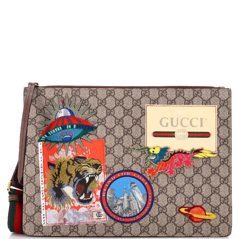 Women Gucci bags with interlocking G hardware for a classic lookCourrier Messenger Bag GG Coated Canvas with Applique