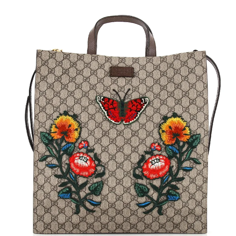 Women Gucci Sylvie bags with a leather - wrapped handleConvertible Soft Open Tote Embroidered GG Coated Canvas Tall