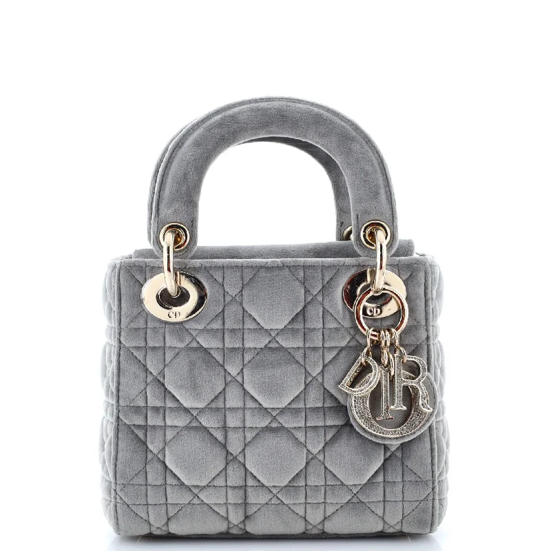 Christian Dior handbags with a detachable mirror for on - the - go touch - upsLady Dior Bag Velvet with Crystal Charms Mini