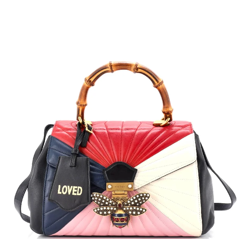 Women Gucci Sylvie bags with a detachable ribbon detailQueen Margaret Top Handle Bag Multicolor Quilted Leather Medium