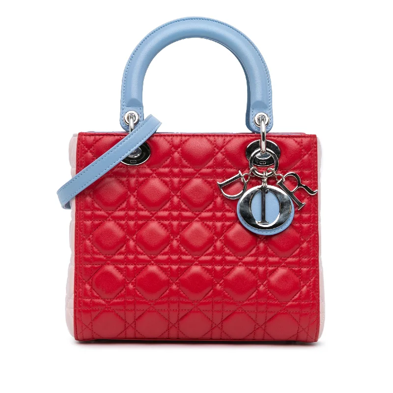 Luxury Christian Dior crossbody bags with a chain - link strapRed Dior Medium Tricolor Lambskin Cannage Lady Dior Satchel