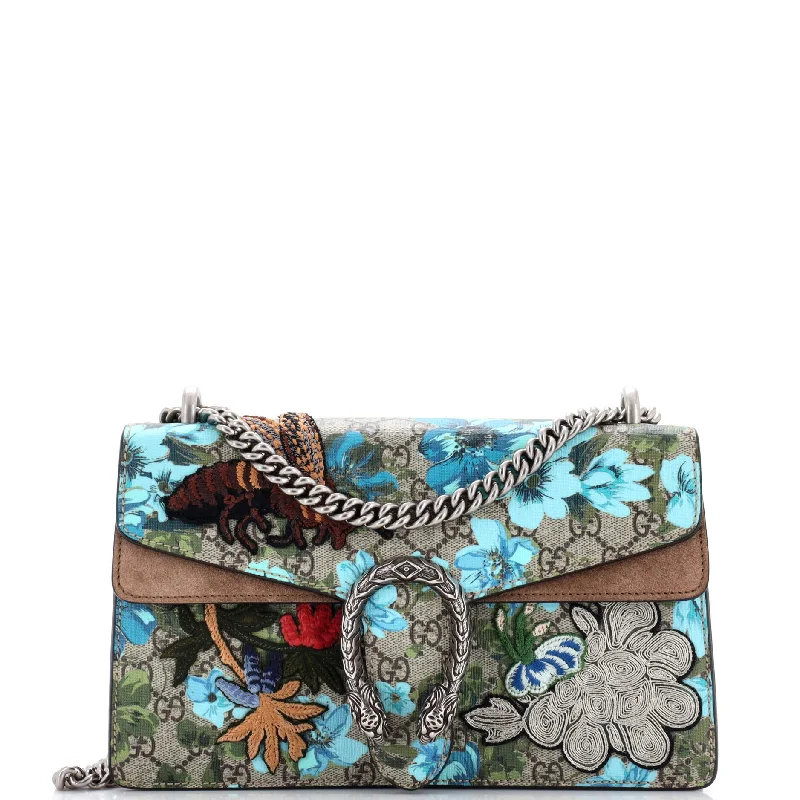 Women Gucci Sylvie bags with a crystal - embellished web stripeDionysus Bag Embroidered Printed GG Coated Canvas Small