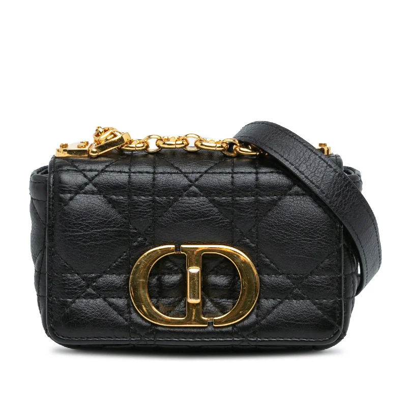 Christian Dior handbags with a detachable mirror for on - the - go touch - upsBlack Dior Micro Supple Calfskin Cannage Caro Bag