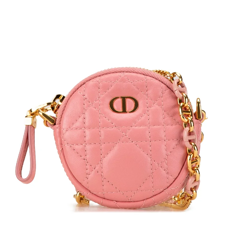 Christian Dior Saddle bags with a studded trim for a bold lookPink Dior Mini Lambskin Cannage Round Caro Pouch Crossbody Bag