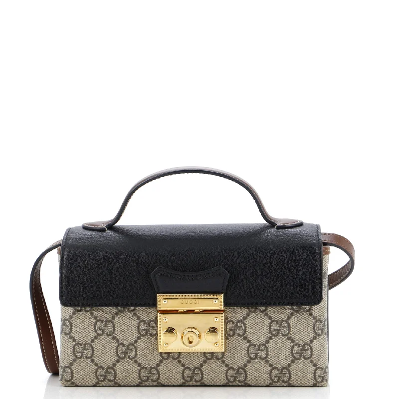 Ladies Gucci handbags with a detachable coin purse insidePadlock Top Handle Bag GG Coated Canvas and Leather Mini