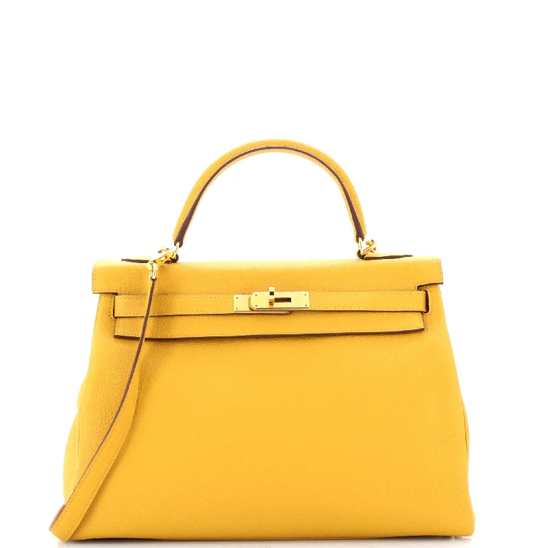 Christian Dior backpacks with a sleek, minimalist silhouetteKelly Handbag Jaune Ambre Togo with Gold Hardware 32