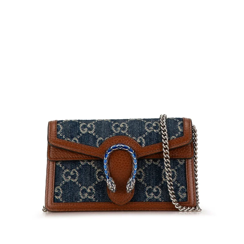 Women Gucci bags with a detachable mobile phone holderBlue Gucci Super Mini GG Denim Dionysus Crossbody Bag