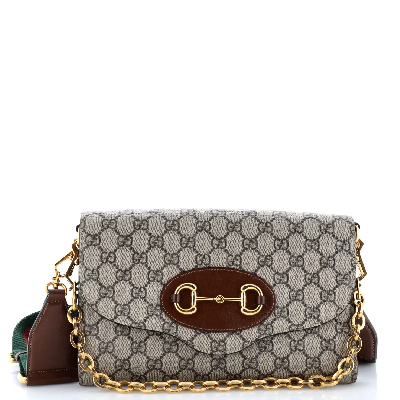 Ladies Gucci Dionysus bags with a detachable shoulder strapHorsebit 1955 Curved Flap Shoulder Bag GG Coated Canvas Small