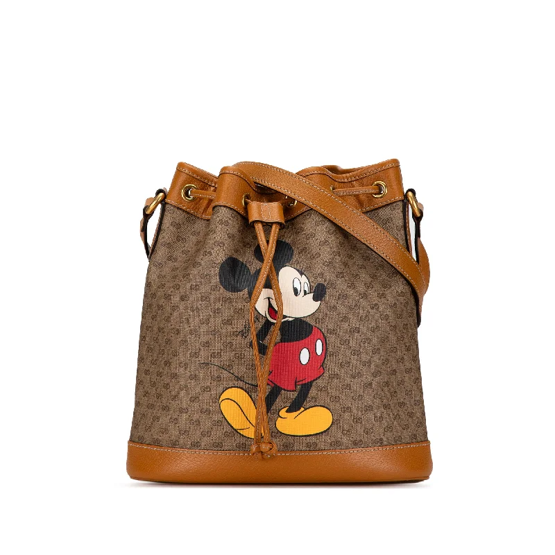 Gucci tote bags for women with a spacious interiorBrown Gucci Micro GG Supreme Mickey Mouse Bucket Bag