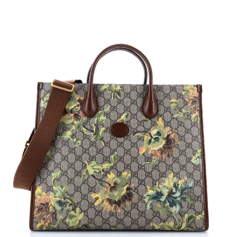 Ladies Gucci handbags with a detachable coin purse insideInterlocking G Patch Convertible Tote Printed GG Coated Canvas Medium