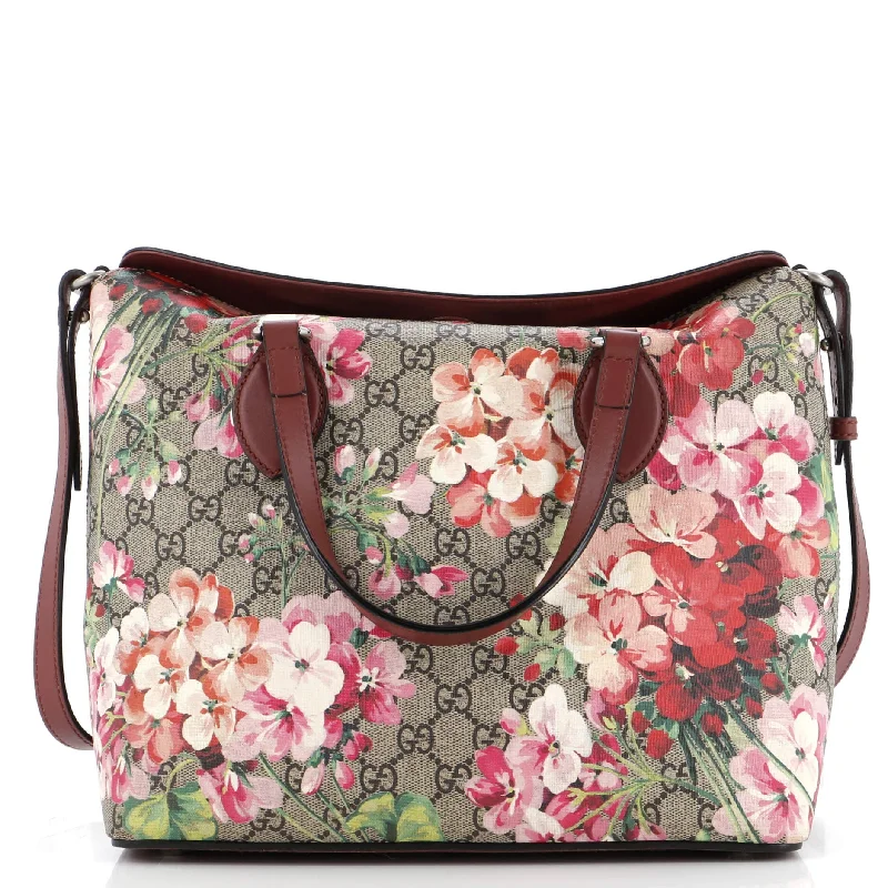 Women Gucci bags with a zip - around closure for securitySignature Fold Over Tote Blooms Print GG Coated Canvas Medium