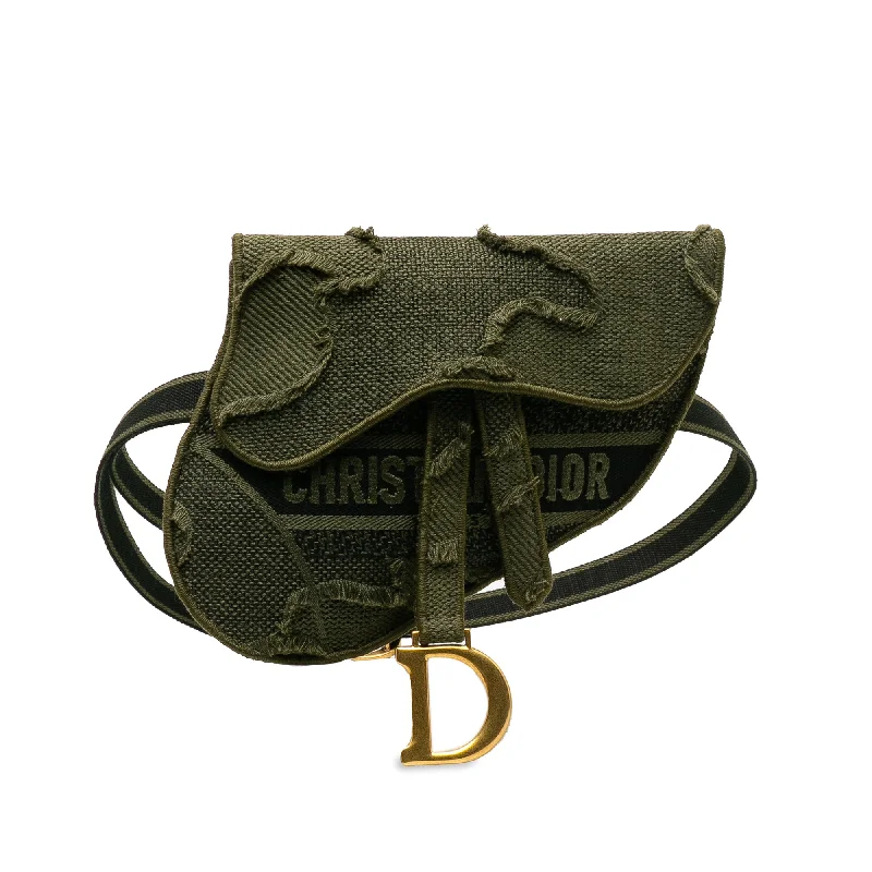 High - fashion Christian Dior bags with a geometric patternGreen Dior Camouflage Saddle Belt Bag