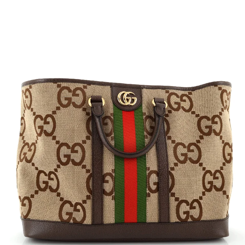 Gucci tote bags for women with a printed Gucci logoOphidia Top Handle Shopping Tote Jumbo GG Canvas with Leather Medium