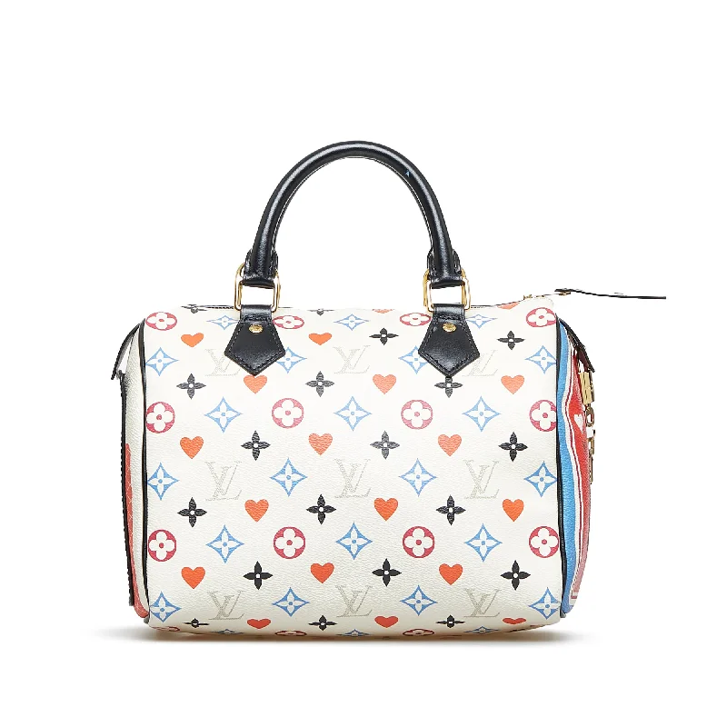 Louis Vuitton backpacks with a padded back panel for comfort during long - wearWhite Louis Vuitton Monogram Game On Speedy Bandouliere 25 Satchel