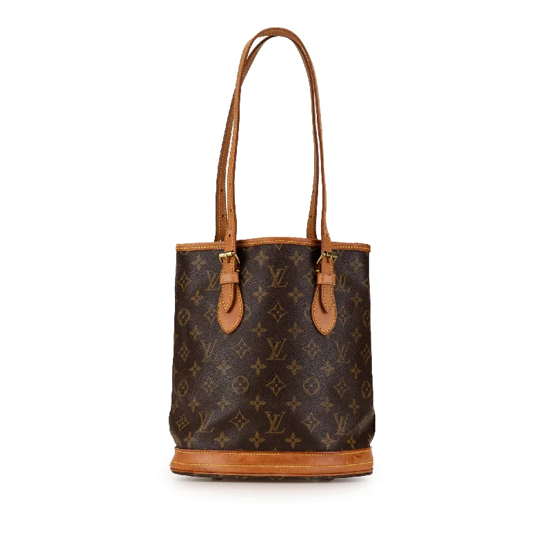 Ladies Louis Vuitton shoulder bags with a tassel decoration for charmBrown Louis Vuitton Monogram Petit Bucket