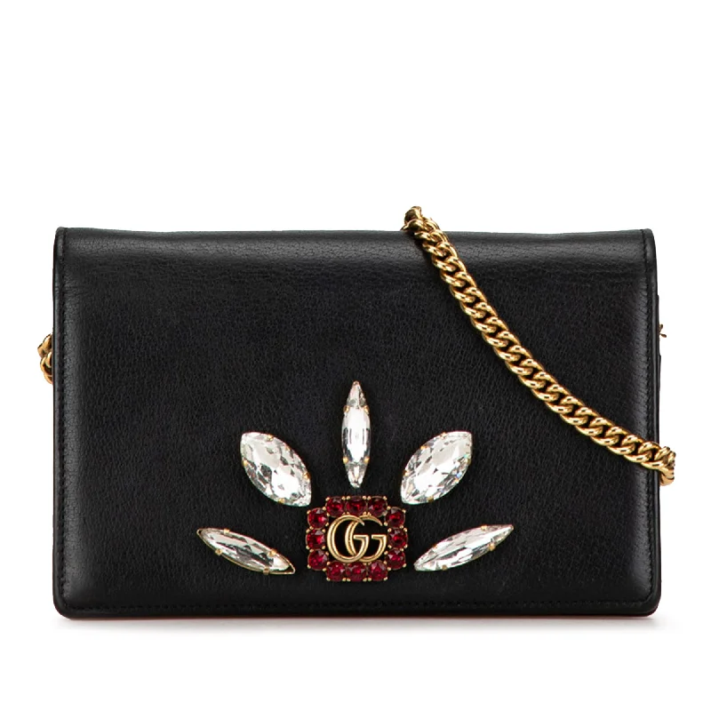 Gucci tote bags for women with a water - resistant coatingBlack Gucci GG Marmont Embellished Wallet On Chain Crossbody Bag