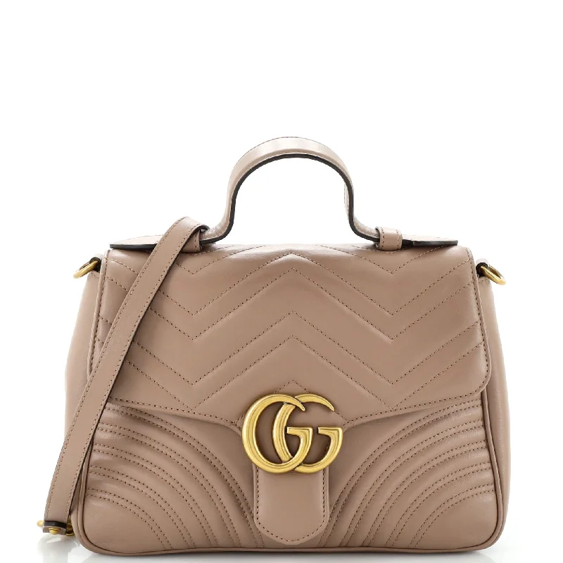 Women Gucci bags with interlocking G hardware for a classic lookGG Marmont Top Handle Flap Bag Matelasse Leather Small