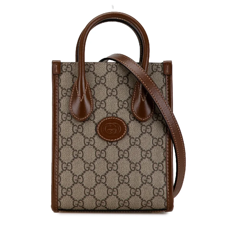 Women Gucci crossbody bags with a woven leather strapBrown Gucci Mini GG Supreme Interlocking G Satchel