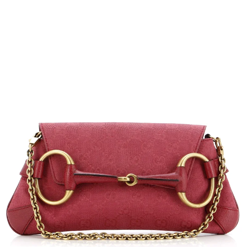 Women Gucci bags with a front - flap pocket for quick - access itemsHorsebit Chain Clutch GG Canvas with Leather Medium