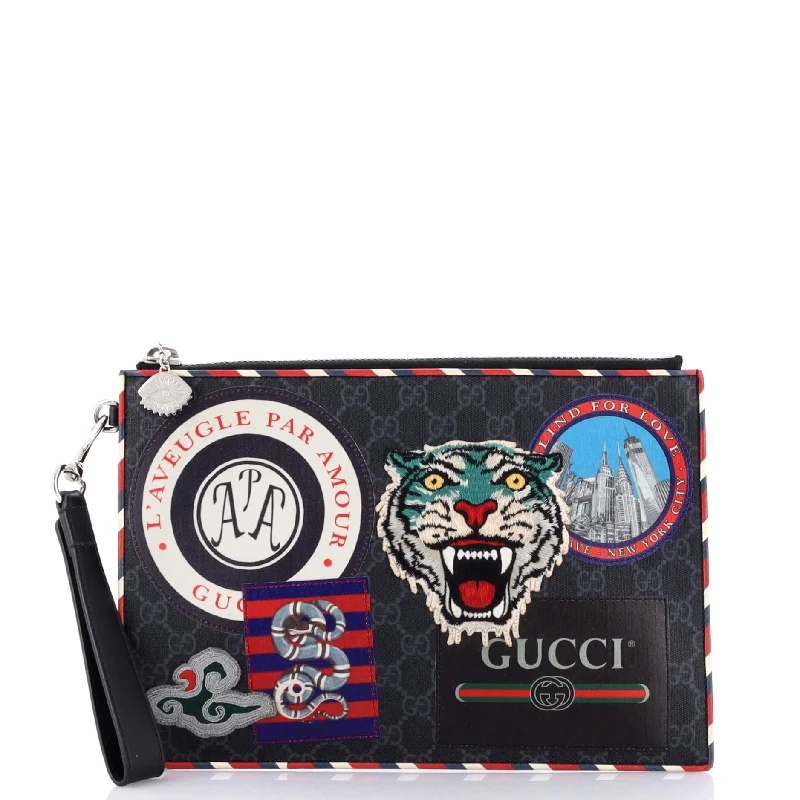 Ladies Gucci Dionysus bags with a detachable shoulder strapNight Courrier Pouch GG Coated Canvas with Applique