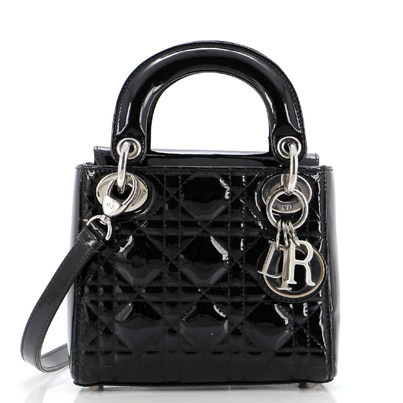 Christian Dior handbags with a snap - button closure and a decorative buckleLady Dior Bag Cannage Quilt Patent Mini