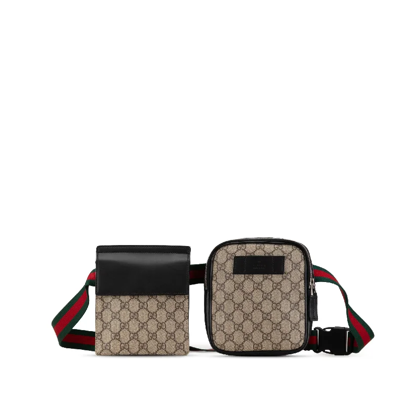 Women Gucci bags with a front - zip pocket for small itemsBrown Gucci GG Supreme Web Belt Bag