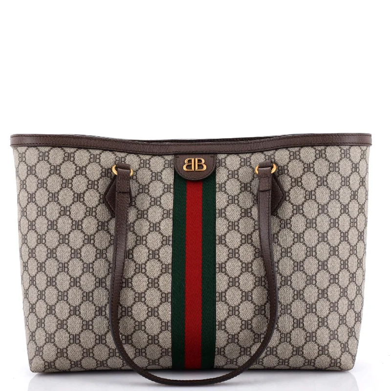 Women Gucci bags with a chain - link trim and a leather bodyx Gucci The Hacker Project Tote BB Coated Canvas Medium