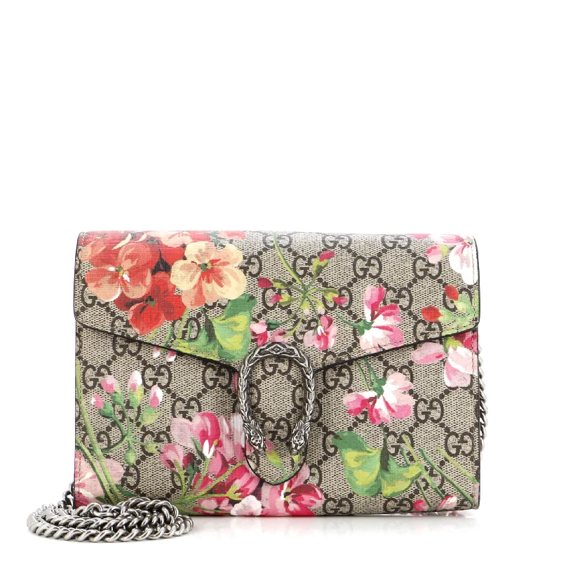 Gucci Marmont bags for women with gold - toned hardwareDionysus Chain Wallet Blooms Print GG Coated Canvas Small