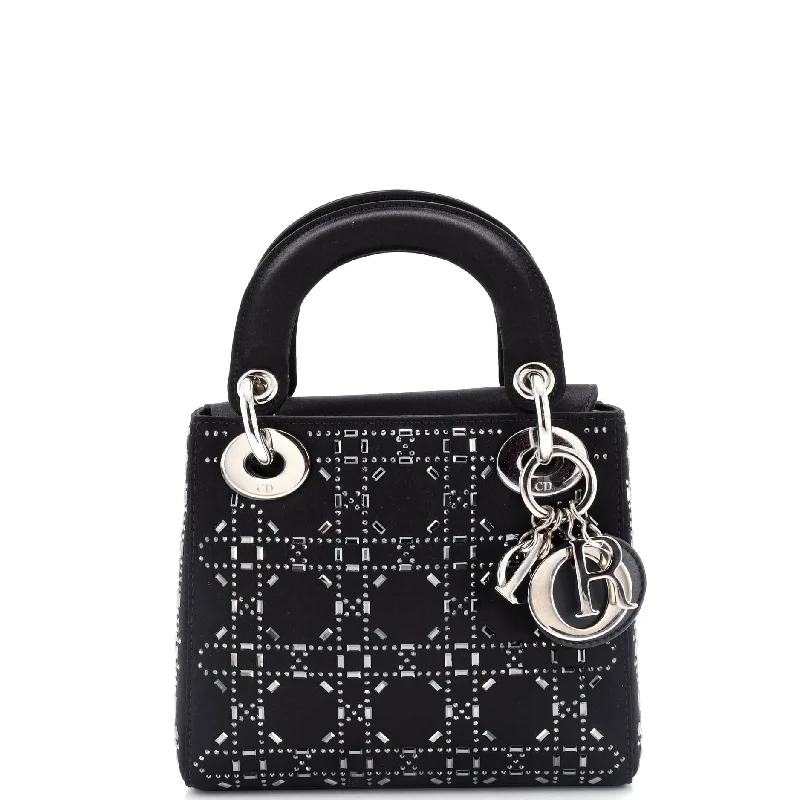 Christian Dior bags with a zip - top closure and multiple compartmentsLady Dior Bag Crystal Embellished Cannage Quilt Satin Mini