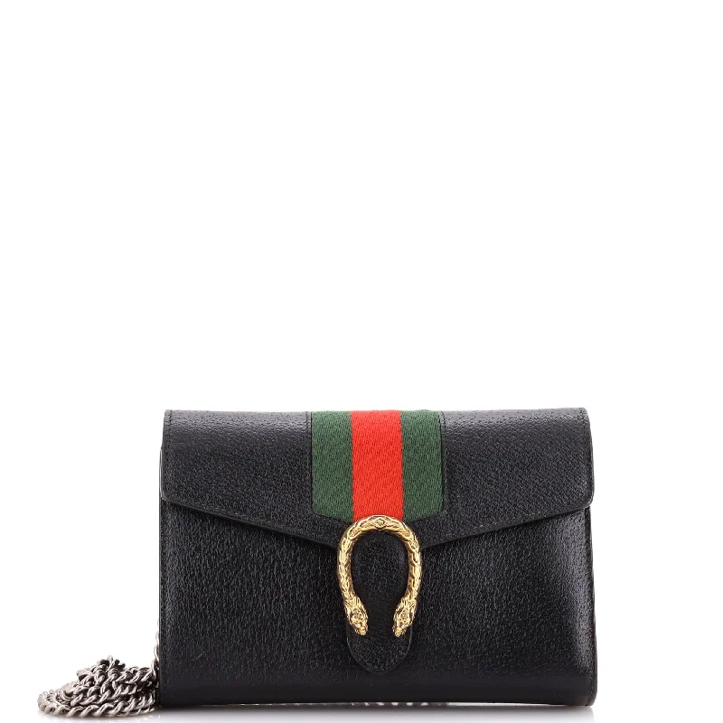 Women Gucci bags with a zip - around closure for securityDionysus Web Chain Wallet Leather Small