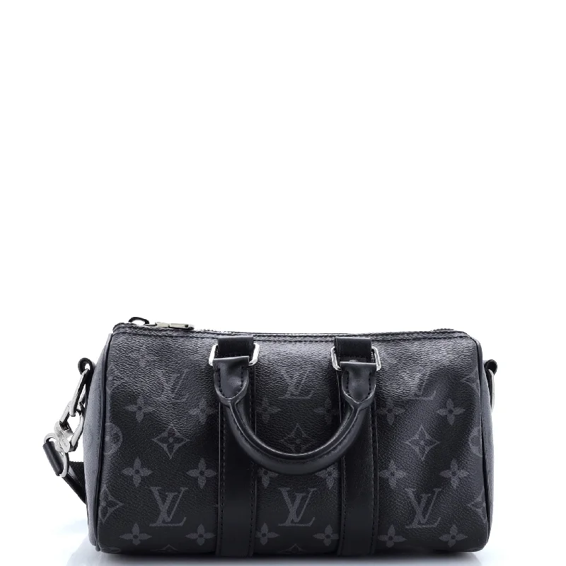 Ladies Louis Vuitton shoulder bags with a tassel decoration for charmKeepall Bandouliere Bag Reverse Monogram Eclipse Canvas 25