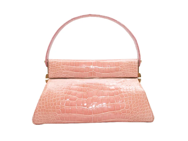 Christian Dior tote bags with a printed Dior logo on the frontPink Christian Dior 2008 Niloticus Crocodile Babe Compact Mirror Bag