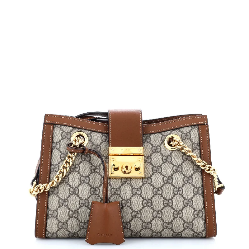 Gucci tote bags for women with a water - resistant coatingPadlock Chain Tote GG Coated Canvas Small