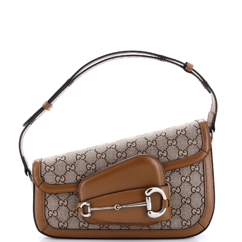 Women Gucci crossbody bags with a keychain holderHorsebit 1955 Asymmetric Shoulder Bag GG Canvas with Leather Small