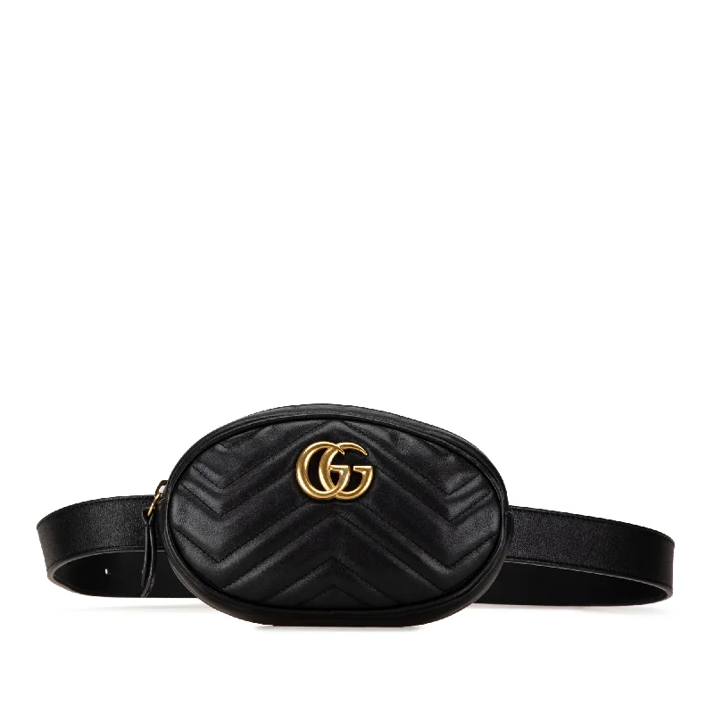 Gucci tote bags for women with a double - handle designBlack Gucci GG Marmont Matelasse Belt Bag