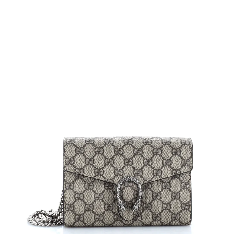 Ladies Gucci shoulder bags with a wide - width strapDionysus Chain Wallet GG Coated Canvas Small