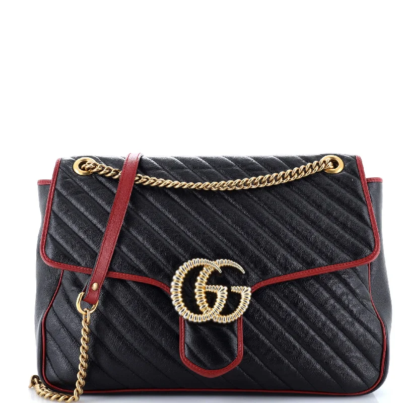 Women Gucci bags with a front - zip pocket for small itemsGG Marmont Flap Bag Diagonal Quilted Leather Large