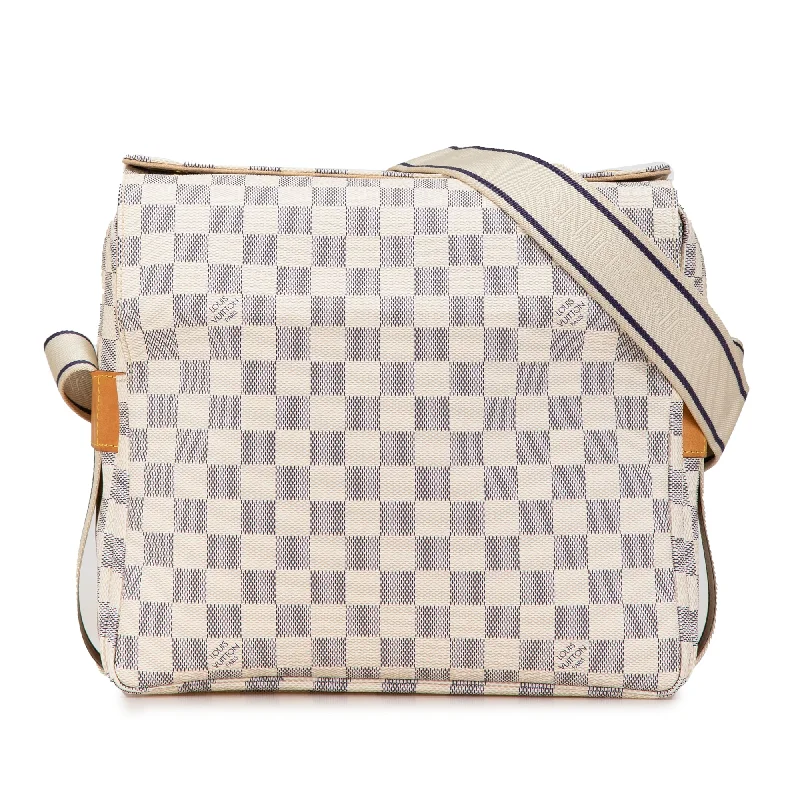 Louis Vuitton bags with a front - flap pocket for quick - access itemsWhite Louis Vuitton Damier Azur Naviglio Crossbody Bag