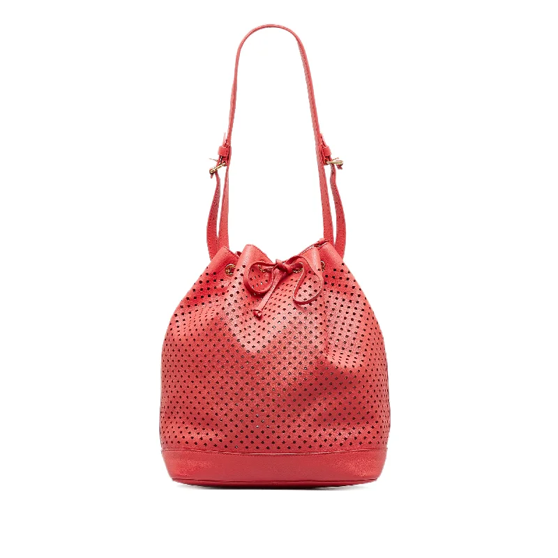 Louis Vuitton crossbody bags with a woven leather strap for textureRed Louis Vuitton x Sofia Coppola Flore Perforated Noe Bucket Bag