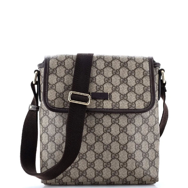 Women Gucci bags with a chain - link trim and a leather bodyFlap Messenger GG Coated Canvas Small