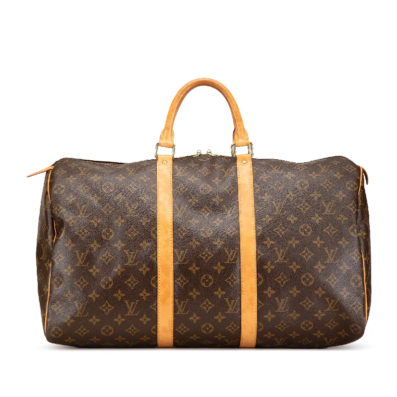 Louis Vuitton crossbody bags with adjustable shoulder straps for comfortBrown Louis Vuitton Monogram Keepall 50 Travel Bag