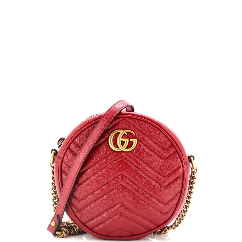 Women Gucci bags with a front - zip pocket for small itemsGG Marmont Round Shoulder Bag Matelasse Leather Mini