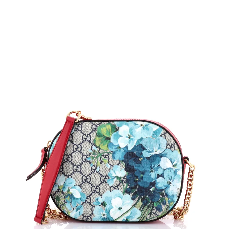 Women Gucci bags with a zippered interior pocketChain Crossbody Bag Blooms Print GG Coated Canvas Mini